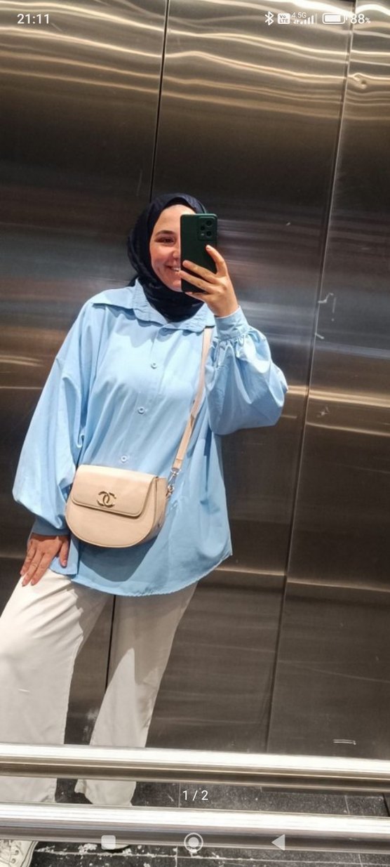 Kadın Salaş Mavi Uzun Kollu Gömlek - Görsel 2