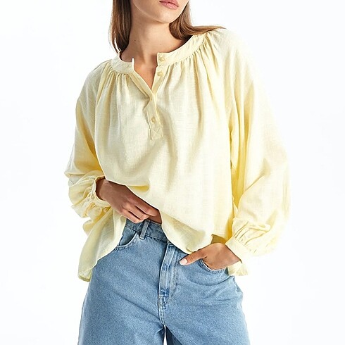 s Beden sarı Renk Sarı Bisiklet Yaka Oversize Bluz