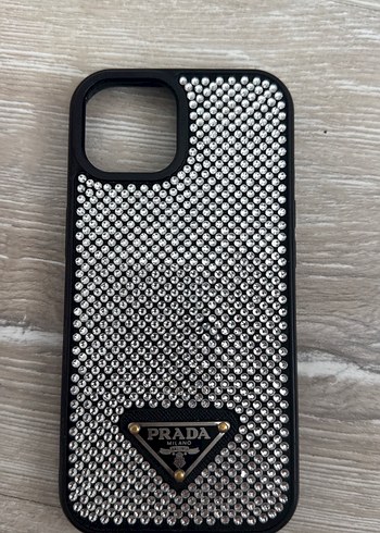 Gri Parlak Taşlı Prada Telefon Kılıfı iPhone 13