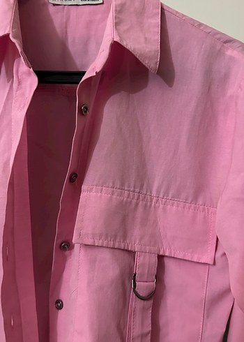 Pembe Düğmeli Uzun Kollu Kadın Gömlek - Görsel 2