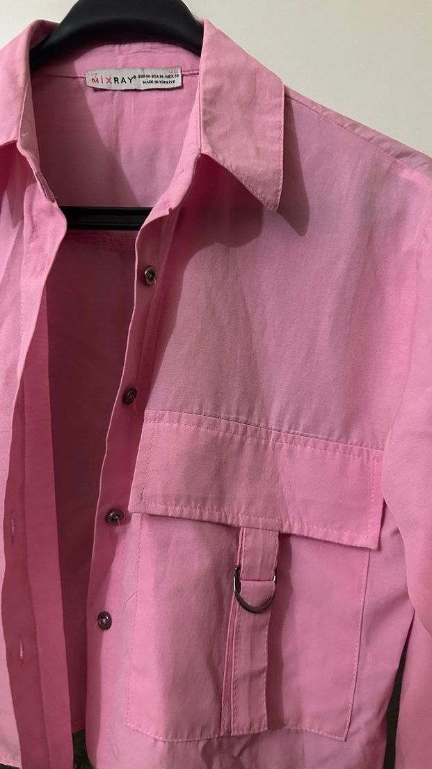 Pembe Düğmeli Uzun Kollu Kadın Gömlek - Görsel 2