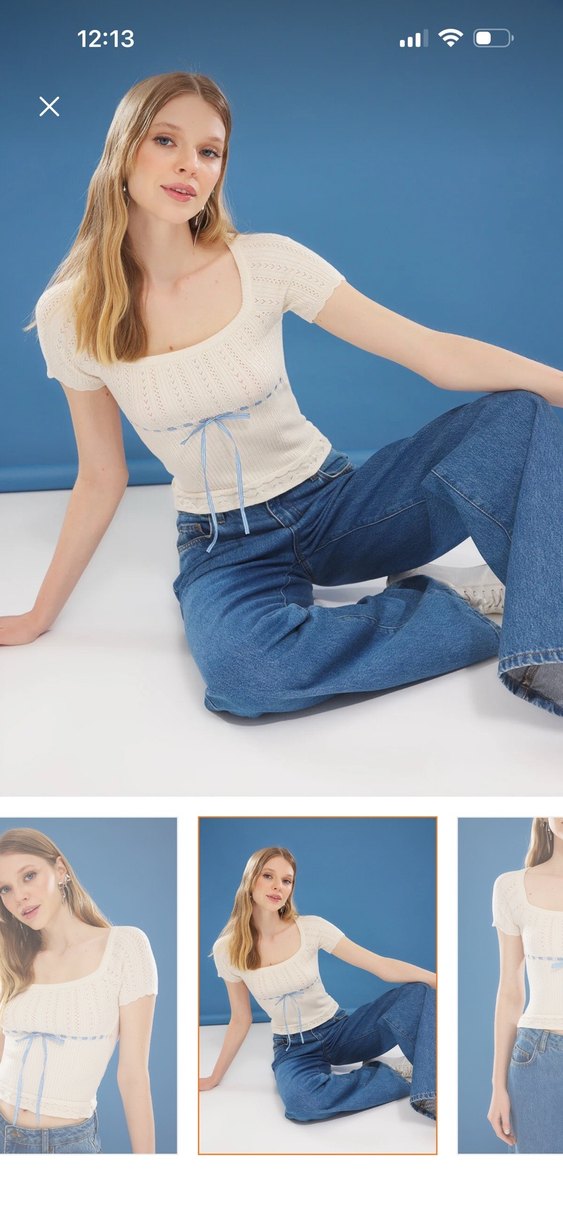 Dantel Detaylı Beyaz Kısa Kollu Bluz - Görsel 2