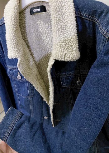 Kadın Mavi Kürklü Denim Ceket - Görsel 2