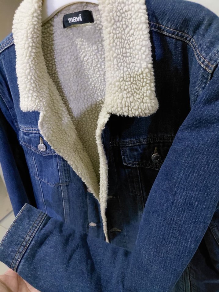 Kadın Mavi Kürklü Denim Ceket - Görsel 2