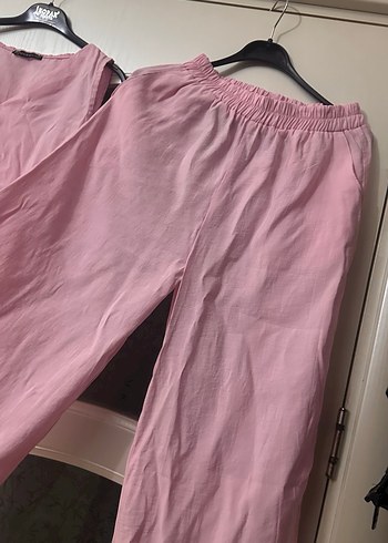 Pembe Keten Rahat Kesim Kadın takım - Görsel 3