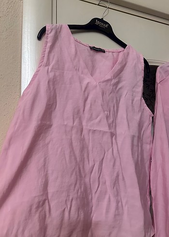 Pembe Keten Rahat Kesim Kadın takım - Görsel 2