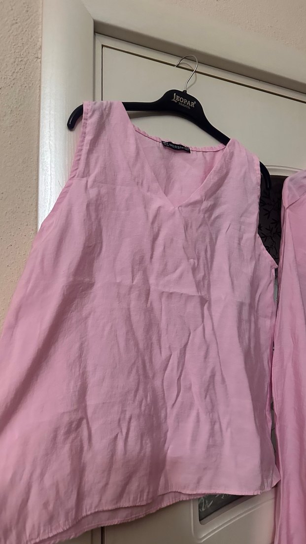 Pembe Keten Rahat Kesim Kadın takım - Görsel 2