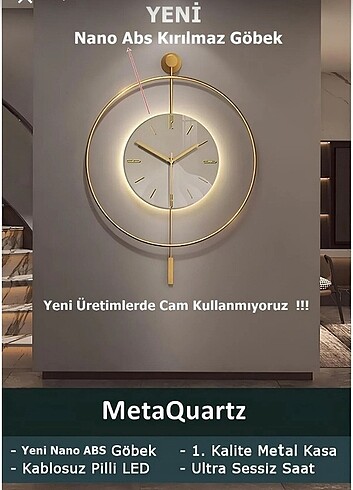 SIFIR Metal Duvar Saati Gold Pilli Led