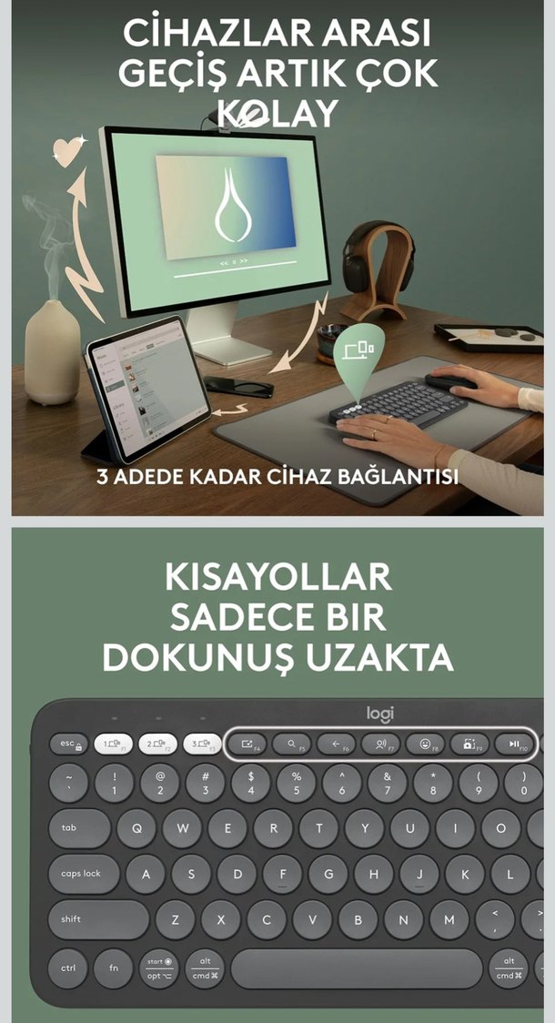 2.El Logitech Pebble Keys K380s Kablosuz Klavye - Görsel 2