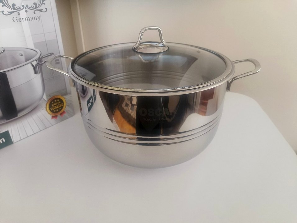 SIFIR Lines Oscar 32cm Derin Tencere 15,5Lt 18/10 Çelik Cam Kapa - Görsel 2