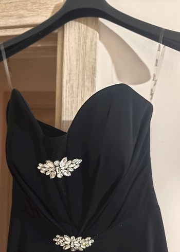 Siyah Straplez Uzun Abiye Elbise - Görsel 7