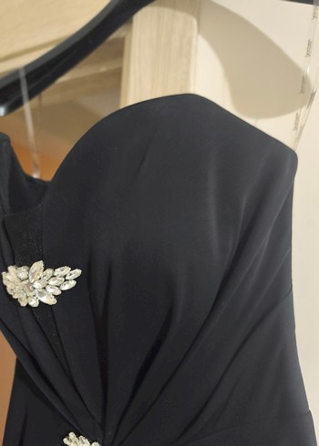 Siyah Straplez Uzun Abiye Elbise - Görsel 6