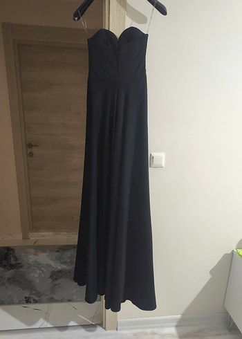 Siyah Straplez Uzun Abiye Elbise - Görsel 5