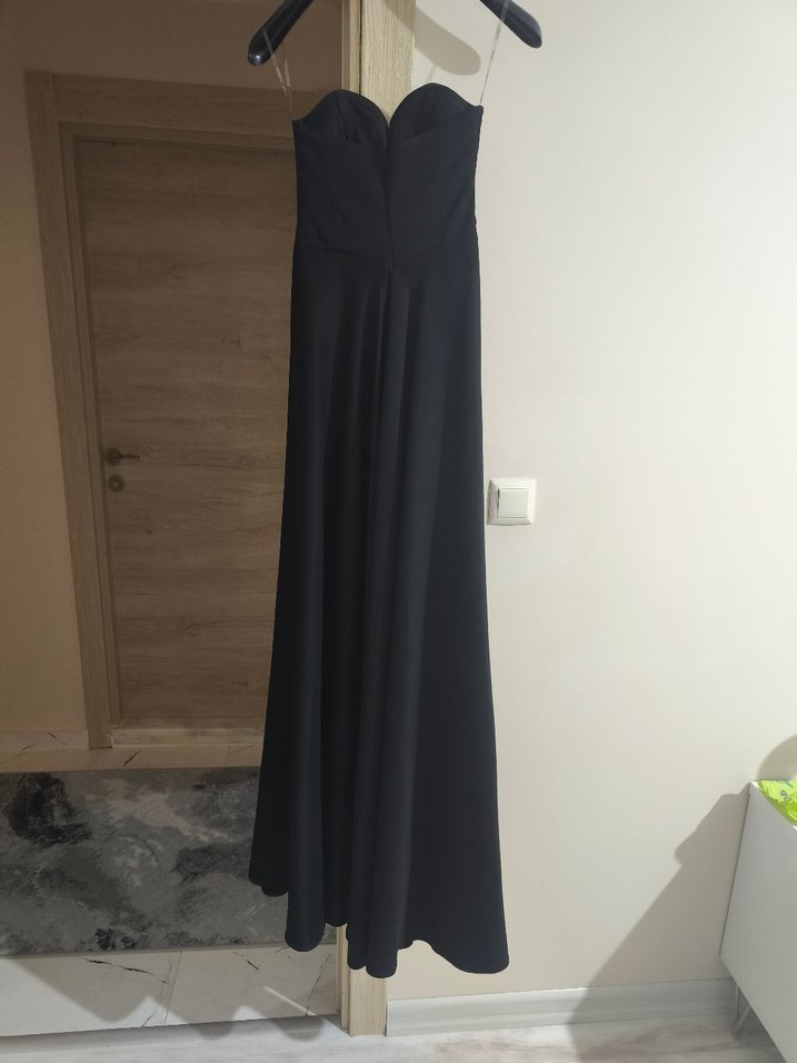 Siyah Straplez Uzun Abiye Elbise - Görsel 5