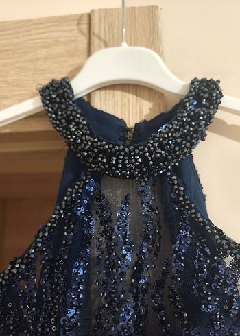 Mavi Payetli Yılan Desenli Uzun Abiye - Görsel 10