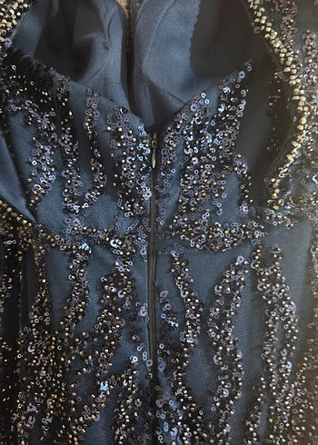 Mavi Payetli Yılan Desenli Uzun Abiye - Görsel 12