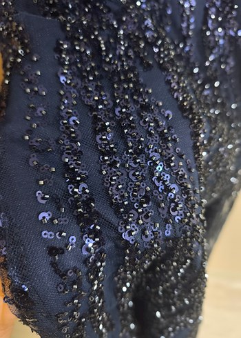 Mavi Payetli Yılan Desenli Uzun Abiye - Görsel 9