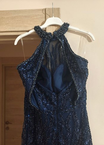 Mavi Payetli Yılan Desenli Uzun Abiye - Görsel 8