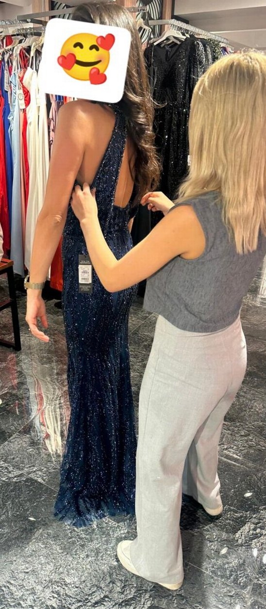 Mavi Payetli Yılan Desenli Uzun Abiye - Görsel 2