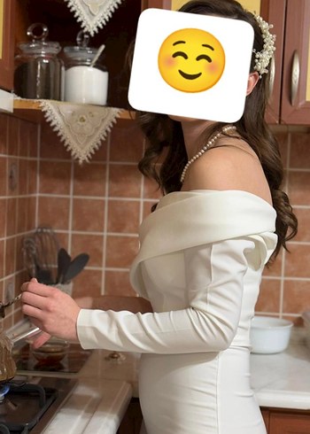 Beyaz tek kol balık elbise - Görsel 3