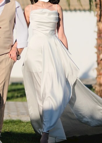 Beyaz saten elbise - Görsel 2