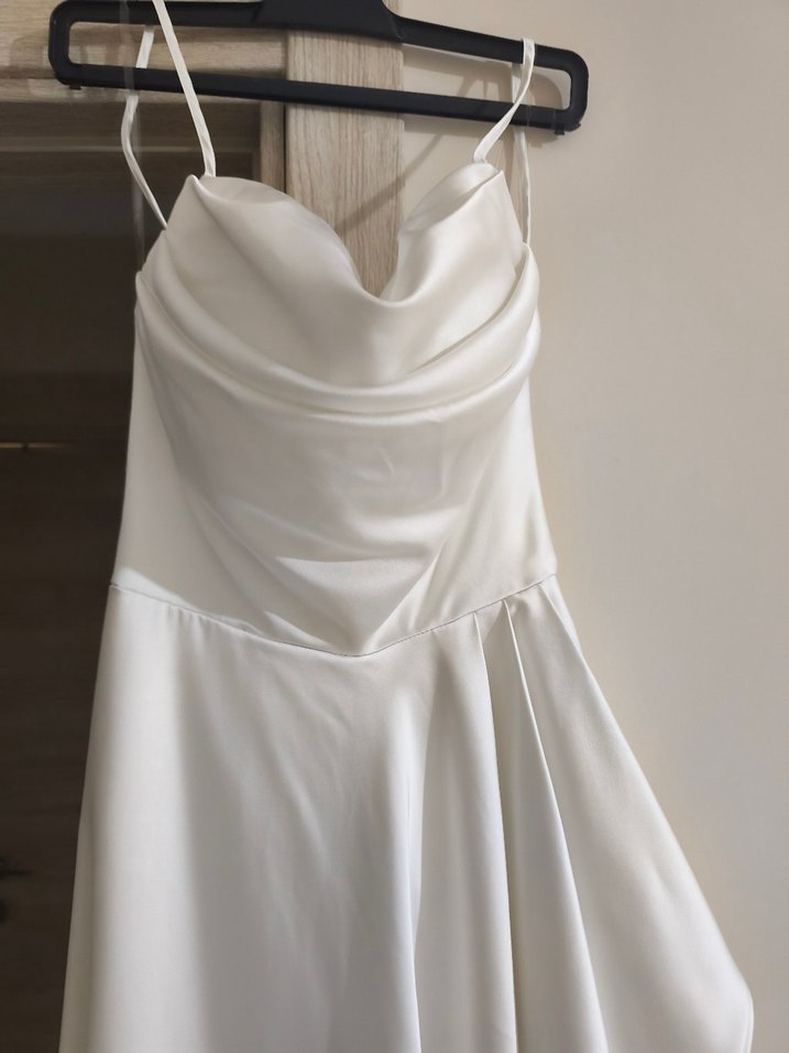 Beyaz saten elbise - Görsel 5