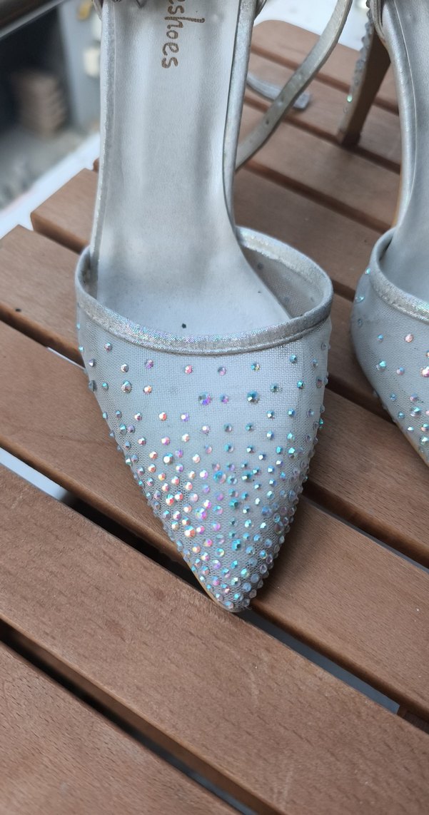Beyaz Parlak Taşlı Topuklu Kadın Abiye Ayakkabı - Görsel 5