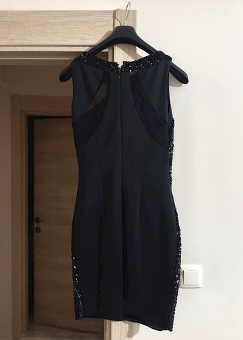 Siyah Payetli Midi Abiye Elbise - Görsel 4