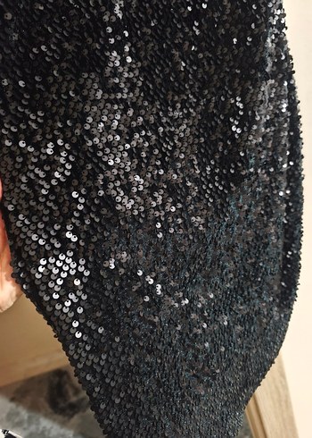 Siyah Payetli Midi Abiye Elbise - Görsel 3