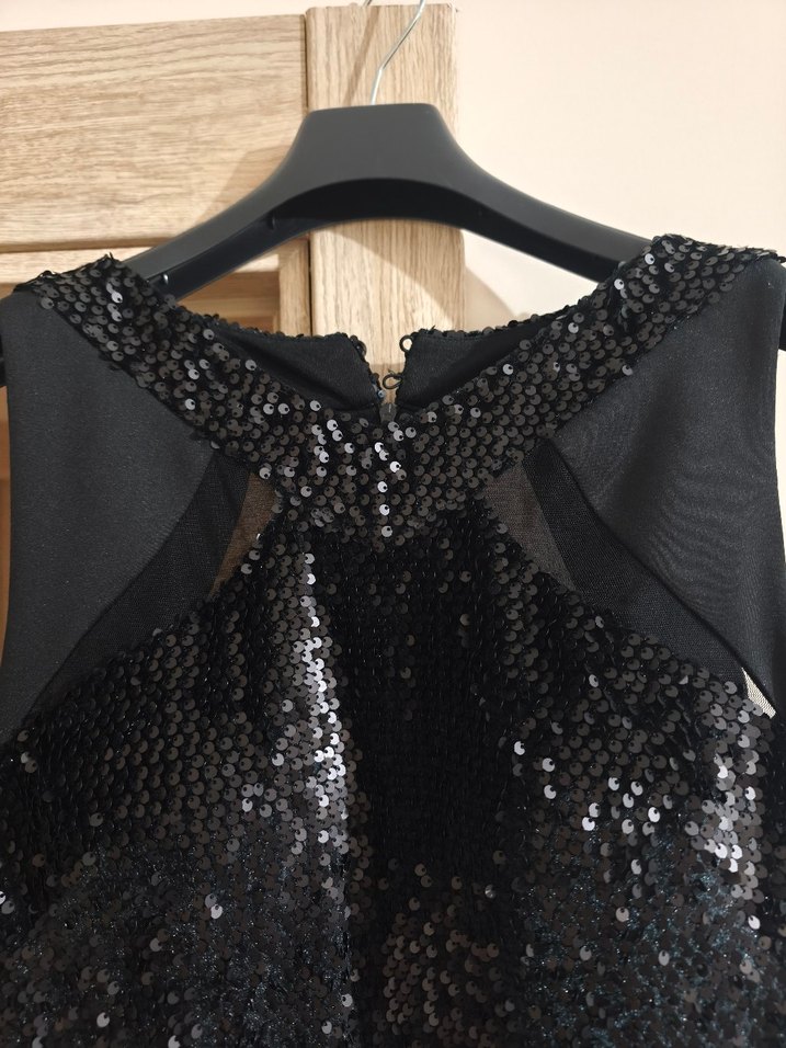 Siyah Payetli Midi Abiye Elbise - Görsel 2