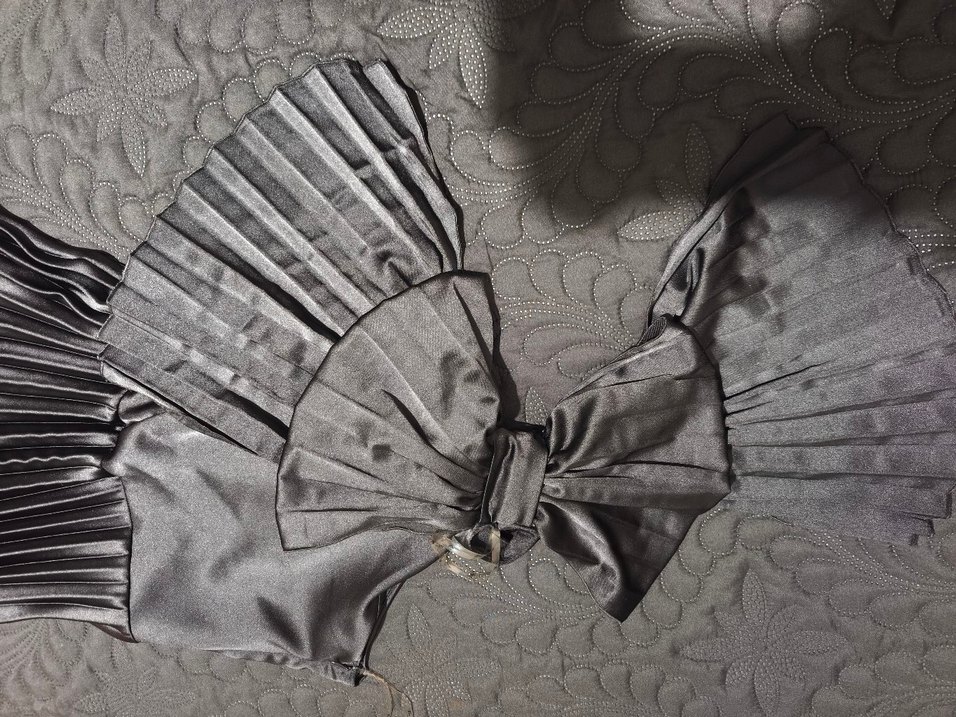 Siyah, Pilili, Uzun Askılı Abiye Elbise - Görsel 5