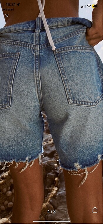 34 Beden mavi Renk Zara Loose Fit Denim Bermuda/Şort