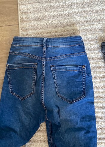 s Beden Sade Koyu Mavi Kadın Denim Pantolon