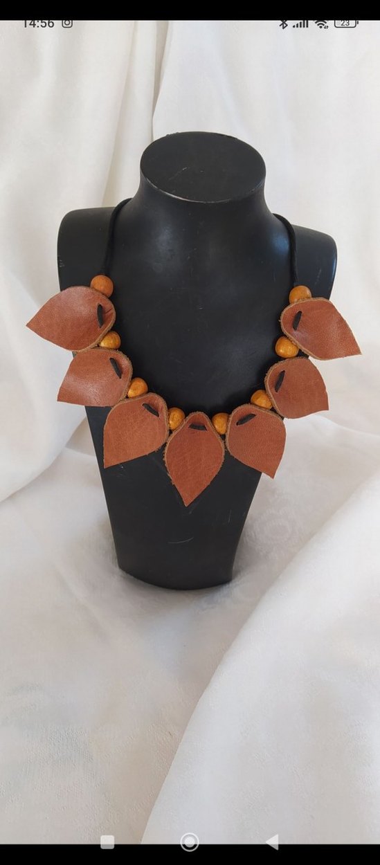 Bohem tarz deri el emeği kolye - Görsel 2