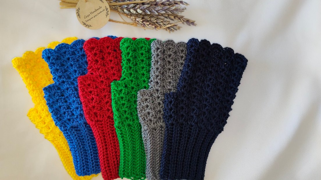 Mavi Bohem Örgü Parmaksız Kadın Eldiveni - Görsel 2