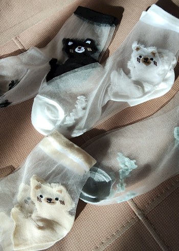 Nakışlı Kız Çorabı Beyaz - Görsel 4