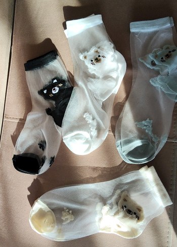 Nakışlı Kız Çorabı Beyaz - Görsel 3