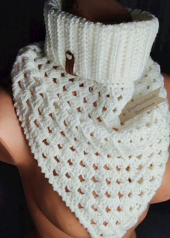 Beyaz Örgü Kadın boyunluk - Görsel 4