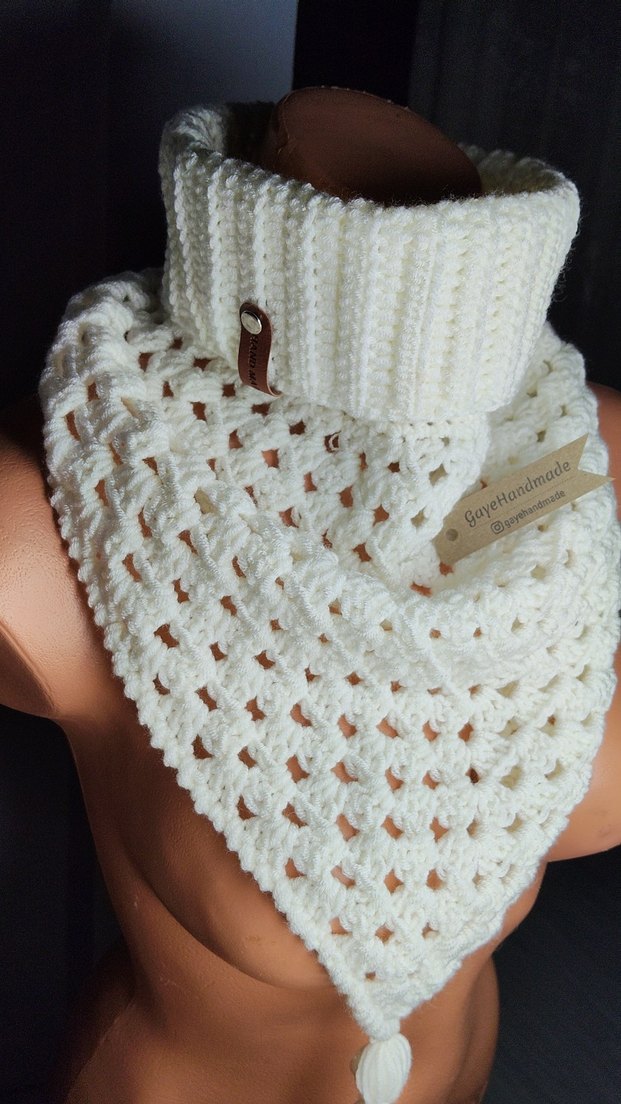 Beyaz Örgü Kadın boyunluk - Görsel 4