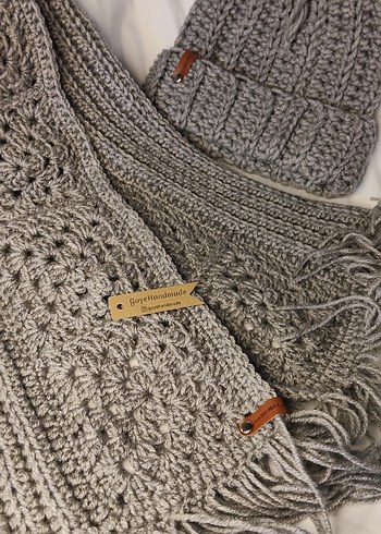 Gri Örgü Bere ve Atkı Seti - Görsel 2