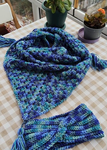 Bohem Mavi Batik Örgü Atkı ve Bandana - Görsel 2