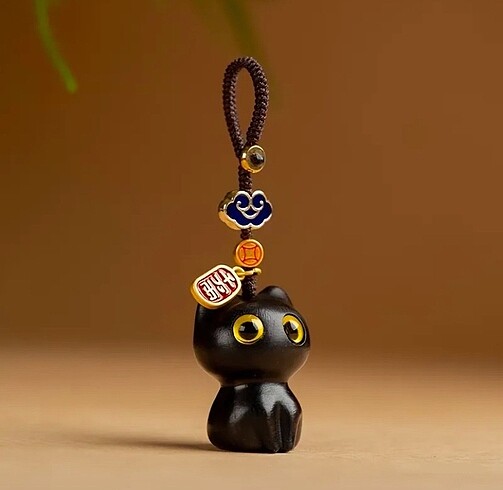 Ahşap Kedi Anahtarlık Charm