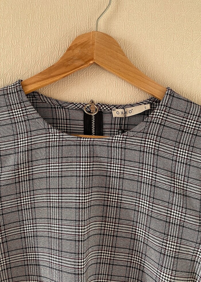 OXXO Ekoseli Uzun Kol Gri Elbise - Görsel 2