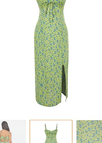 Çiçekli Yırtmaç Detaylı Yeşil Midi Elbise - Görsel 7