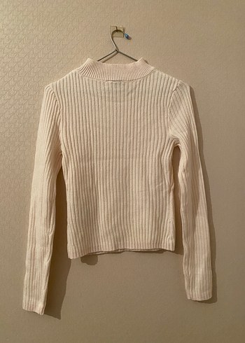 Beyaz Yüksek Yakalı İnce Triko Bej Kadın Kazak - Görsel 4