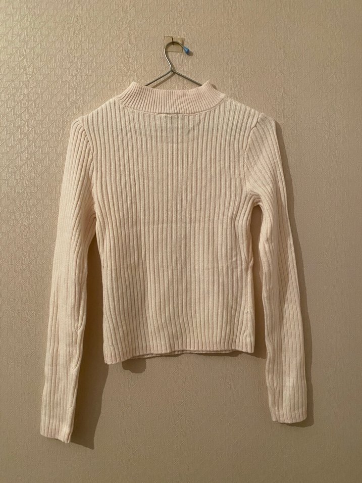 Beyaz Yüksek Yakalı İnce Triko Bej Kadın Kazak - Görsel 4