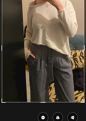 Pamuklu Gri Mavi Kemerli Kumaş Pantolon - Görsel 5