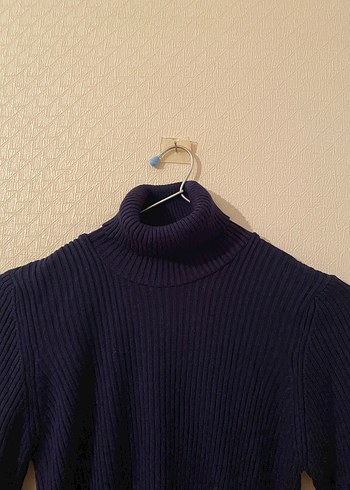 Lacivert Balıkçı Yaka Örgü Kadın Kazak - Görsel 6