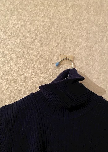 Lacivert Balıkçı Yaka Örgü Kadın Kazak - Görsel 5