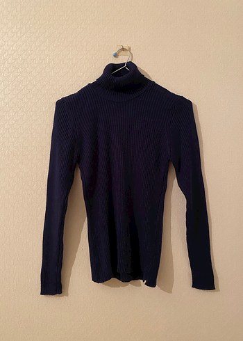 Lacivert Balıkçı Yaka Örgü Kadın Kazak - Görsel 7